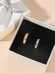 2pcs/Gift Box Heart Zirconia Ring Set, Lover Rings Set, Birthday Gift, Valentine's Gift, Wedding Rings, Lover's Gift - Multicolor - View 2