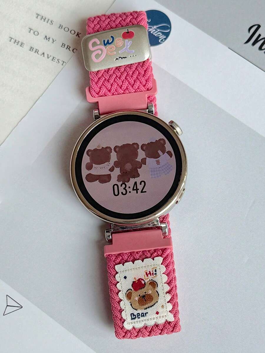 Cute Cartoon Bear Knitting Magnetic Nylon Strap Compatible With Galaxy Watch Bands 7 6 5 4 40mm 44mm 47mm 46mm 41mm Compatible With Galaxy Watch 5 Pro 45mm 2 3 Lovely Animal Pattern Adjustable Sports Breathable Magnetic Clasp Smartwatch Accessories 20mm 22mm - Hot Pink - View 1