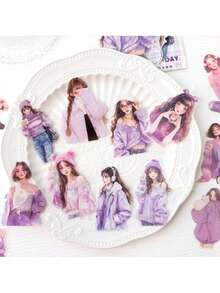 30/120张温柔日记系列PET模切贴纸包，时尚冬装女性角色贴纸，学生计划装饰贴纸