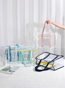 Bolsa de playa transparente, bolsa de almacenamiento a prueba de arena de gran capacidad con asa, adecuada para la playa, deportes, vacaciones