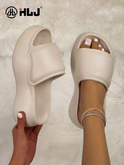 luofu 新款夏季女士休闲简约厚底纯色凉鞋，时尚户外沙滩派对高跟拖鞋