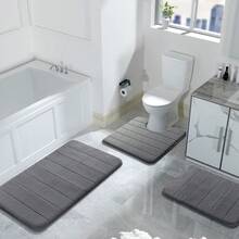 3PCS Memory Foam Bath Mat Ultra Soft Bathroom Toilet Anti Slip Rug Pedestal Set Black/Grey/Blue - Dark Grey - View 1