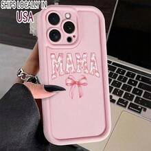 MAMA Letter & Bowknot Pattern Phone Case, Anti-Drop Cellphone Protective Case, Total Protective Shockproof Mobile Phone Cover For IPhone, Gifts For Girl - Pink - View 2