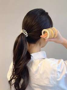 6 件/包 - 简约糖果色发带，柔软造型发带套装，高弹力发带，不损伤螺旋发带，防扭马尾辫夹，适合日常化妆、通勤、运动、马尾辫、派对装饰、新娘派对、单身派对、女生礼物、情人节 - 彩色 - 查看 2