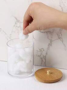 Pote Organizador Acrílico com Tampa de Bambu – Porta Cotonete e Algodão 1 a 5 Unidades Acrílico transparente - Marrom - Visão 6