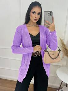 Long Sleeve Winter Kimono Knit - Mauve Purple - View 2