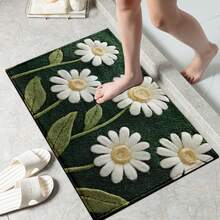 1pc Soft White Flower Print Faux Lambswool Bathroom Mat, Kitchen Rug, Doormat - Super Plush Microfiber, Suitable For Kitchen And Bathroom, Decorative Doormat