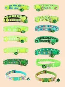 5pcs Random Pattern Dog And Cat Collar With Bell, Cute Cartoon Decorative Collar