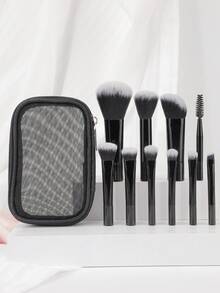 10pcs Mini Mesh Makeup Brush Set, Soft Hair Powder Blush Eye Shadow Nose Contour Makeup Brushes, Portable - Multicolor - View 12