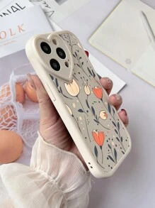 1 pieza Funda de teléfono con estampado floral de TPU mate con forma de corazón compatible con iPhone X/XR/XS MAX/11/12/13/14 Pro/15 Pro Max/16/16 Pro/16 Plus/16 Pro Max