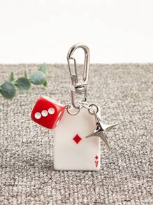 1 pieza/3 piezas Llavero de dados de póker con colgante de estrella, llavero de metal de aleación con picas, diamantes, tréboles, llavero decorativo para bolsos, joyería con tema de números de dibujos animados, llavero de coche, dijes, colgantes, cadenas para teléfonos móviles, dijes de coche, llaveros, accesorios de coche escolares, lindos accesorios góticos y Y2K