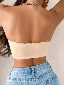 Sexy & Comfortable Front Closure Bandeau Bra, Seamless Ruffle Trim, Strapless, Wireless, Soft Padded Cups, Adjustable Straps, Breathable Fabric, Women's Daily Underwear