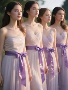 新娘腰带，时尚纯色超长腰带，配缎带蝴蝶结装饰丝带，适合婚纱、母亲节礼物、派对礼物、生日礼物、万圣节角色扮演、圣诞节等 - 粉色 - 查看 7