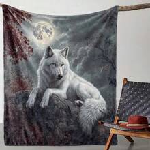 1 件复古狼月印花毛毯 - 舒适温暖的毛毯，适合全年使用，适用于沙发、床、办公室、露营、旅行 - 100% 涤纶，数码印花，针织 - 适合任何场合的完美礼物 - 彩色 - 查看 3