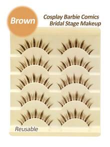 Rikuaild 5 对棕色漫画睫毛假睫毛动漫睫毛，自然外观纤细柔软棕色睫毛延长，漫画眼透明带可重复使用自然浓密睫毛角色扮演漫画新娘舞台日常化妆条状睫毛，睫毛，睫毛，假睫毛 - 尖尾漫畫款 - 查看 5