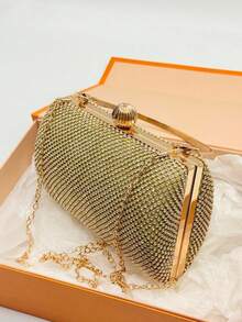 TOREBKI WIECZOROWE ZE STRASSEM DLA DAMSKICH. ELEGANCKIE TOREBKI Z ŁAŃCUCHAMI. TOREBKI SPORTOWE NA ŚLUBY I IMPREZY. PROJEKTOWANIE MODY. - Złoto - Zobacz 2