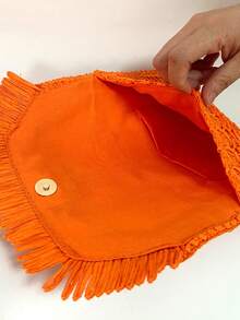Summer New Style Hand-Grab Straw Bag Envelope Clutch Bag Tassel - Orange - View 4
