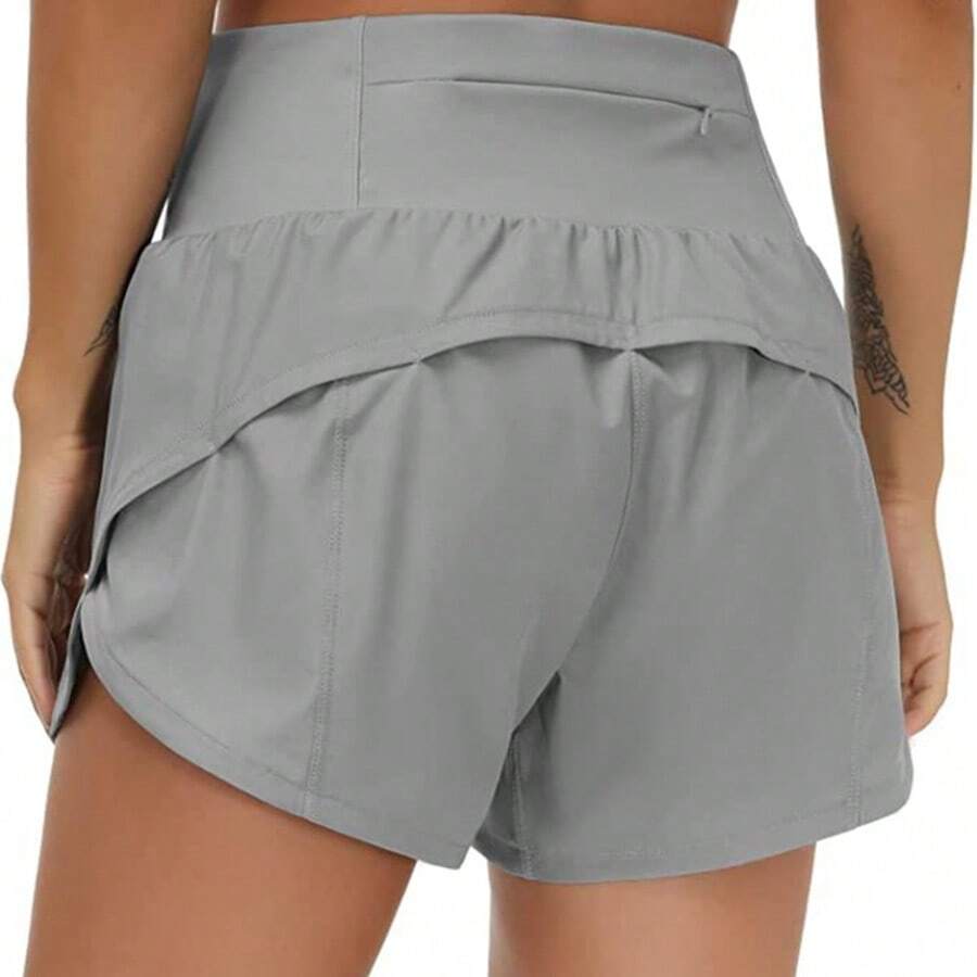 Womens High Waisted Running Shorts Quick Dry Athletic Workout Shorts With Mesh Liner Zipper Pockets - 灰色 - 查看 1