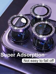 3 piezas Película protectora de lente de cámara para iPhone 14 Pro/14 Pro Max/17/16 Pro Max/16 Pro/15 Pro Max/15 Pro/13 Pro Max/13 Pro/12 Pro Max/13 Pro/12 Pro/11, Cubierta de lente de vidrio templado 9H, Accesorios decorativos de metal, Brillo morado
