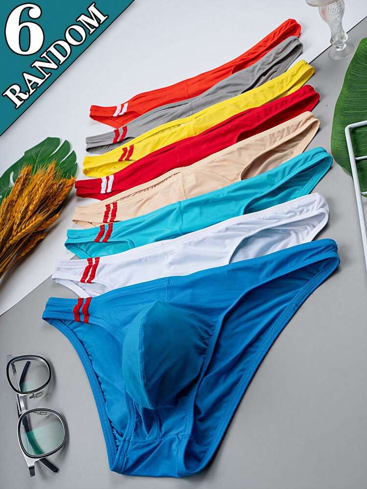 6 Peças Cuecas Masculinas, Cuecas Boxer, Cor Sólida Simples Aleatória Moda Básica Cuecas Boxer Triangulares Masculinas, Secagem Rápida, Macias, Amigáveis à Pele - Multicolorido - Visão 2