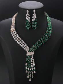3 Stücke/Set Luxus Kubikzirconia Schmuck Halskette & Ohrringe, modische personalisierte Halskette zum Abendkleid, Valentinstag, Feiertagsgeschenk