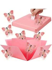 Set de 4 cajas de regalo con mariposas que vuelan, caja sorpresa de papel, adecuada para cumpleaños, bodas, aniversarios y celebraciones del Día de San Valentín