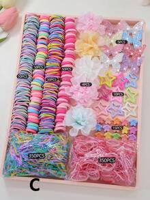 940pcs Colorful Faux Flower Hair Clips, Bowknot Hair Ties, Simple Girl Hair Accessories For Beach Holiday, Daily Use And Gift - Multicolor - View 10