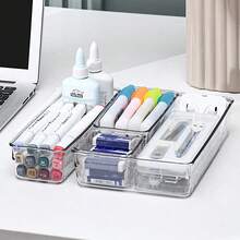 Living And Home Premium Transparent Desktop Organizer Set (6 Or 12-Piece) - Modular PS Plastic Drawer & Desk Organizers - Stackable - 6PCS Transparent - 查看 3