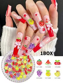 Boxed Summer Fruit Nail Art Pendants, Resin Three-Dimensional Pineapple, Grape And Cherry Art Decorative Nail Products, DIY Wearable Nail Material Packs Suitable For Nail Salons And Personal Use