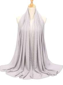 Elegant Rhinestone Decor Chiffon Scarf For Daily Life For Outdoor And Traveling - Light Grey - View 20