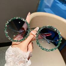 1 chiếc kính mát thời trang tròn kim loại đính đá trang trí cho nữ cỡ lớn cổ điển thanh lịch độc đáo Y2K thời trang, cho kỳ nghỉ khác biệt - Vàng - Xem 11