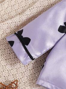 女婴可爱心形印花长款睡衣套装 - 紫丁香色 - 查看 5