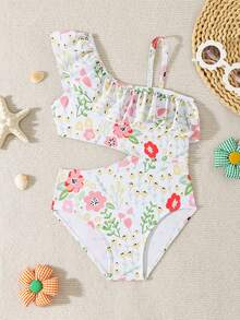 Cute Fairy Design One-Piece Swimsuit For Toddlers - Multicolor - View 3