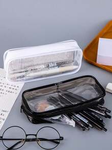 1pc PVC Pencil Case, Transparent Plastic Student Stationery Pouch With Large Capacity, Suitable For Girls INS Style Back To School,Pencil Pouch,School Bag - View 2