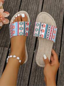 1 par de sandalias planas de estilo simple y casual, de uso casual para exterior y vacaciones de verano, para chicas jóvenes