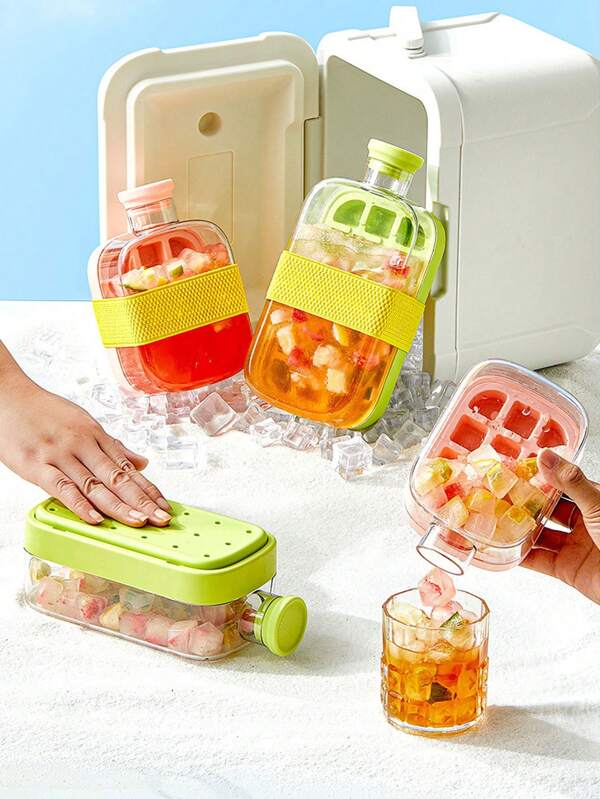 1pc Large Capacity Ice Cube Tray, Outdoor Sports Highly Attractive Portable Straw Cup Frost Maker, Suitable For Refrigerator Drinks Container, Fruit Tea Pot And Lemon Bottle, Household Entertainment Holiday Party Beverage Dispenser