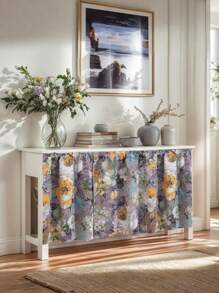 1pc Impression Painting Print Table Skirt, Kitchen Curtain, Room Divider, Japanese Style Cloth Curtain For All Seasons, Cabinet, Bathroom Sink Half Curtain, Decorative Curtain No Drill Required