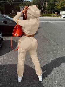 Bequemer Kapuzenpullover und Jogginghose Set in Unifarbe mit Kordel