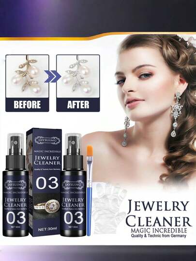 珠宝清洁剂（30毫升）- 除锈剂，表盘清洁剂，适用于金表、钻石戒指。本清洁剂可快速清洁并去除珠宝上的污渍，使其增白增色，去除瑕疵，使您的珠宝焕发光彩，经久耐用。本产品优质高效，可分解污垢，恢复光泽。本产品不伤手或珠宝，可在银质表面形成持久抗氧化保护膜，让您的珠宝保持光彩照人。