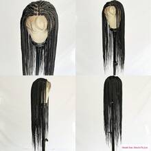 32" Full Double Lace Front Braid Wig - Hand Crochet Braided Wig, Knotless Cornrow Braids, Lace Frontal, Blended Black Hair With Baby Hair, Natural Looking, Realistic Hairline, Breathable, Comfortable, Durable, For Women - 黑色 - 查看 4