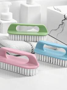 Cepillo de cerdas suaves con agarre cómodo, cepillo de fregar, cepillo de limpieza de ropa, calzado y hogar, cepillo de 3 lados con cerdas suaves, mango largo y almohadilla de fregar de mano, herramienta de limpieza para encimeras, bañeras, ropa y lavado de zapatos