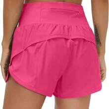 Womens High Waisted Running Shorts Quick Dry Athletic Workout Shorts With Mesh Liner Zipper Pockets - Hot Pink - View 2