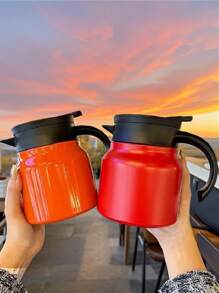 1pc 35oz Extra Large Capacity Handled Thermal Carafe, Latte Coffee , Travel Drinking Bottle, Stainless Steel Iced Tea Pot, Vacuum Insulated Double Wall Long Lasting Thermal Bottle - Includes Sediment Filter Strainer, Suitable For Coffee, Soy Milk, Beverages, Office Or Home Hot Water Bottle