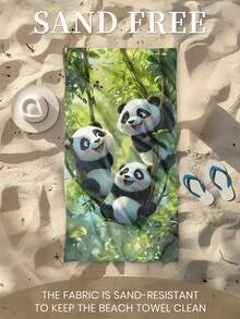 1条印花沙滩巾,可爱熊猫图案泳巾/浴巾,时尚沙滩巾,超强吸水浴巾,适用于浴室、游泳、健身、瑜伽,柔软舒适的超细纤维毛巾 - 彩色 - 查看 5