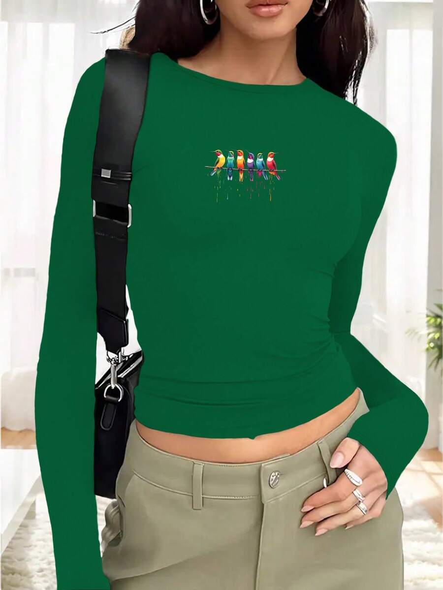 Vibrantly Colored Hummingbirds Women's Fashion Long Sleeve Clothing - Green - View 1