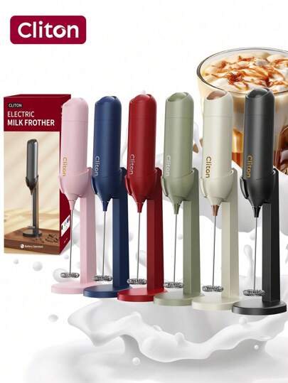 CLITON Montalatte a batteria (batterie non incluse) - per caffè, latte, cioccolata calda, 3 stili (singolo/classico-plastica/aggiornato-acciaio inossidabile), 6 colori (nero/bianco/rosa/verde/rosso/blu) - regalo perfetto per Natale, San Nicola, San Valentino, Capodanno, inaugurazione di casa e Pasqua