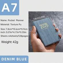 1pc 2026 New A7 Size English Planner Notebook, Mini Portable Pocket Daily Schedule Notebook, 64 Sheets 128 Pages Thin Weekly Calendar Notepad, Includes Annual Calendar, Monthly, Weekly And Daily Plan, PU Leather Cover, 4.17*3.07 Inch, 2026 New Version,School Supplies,Back To School