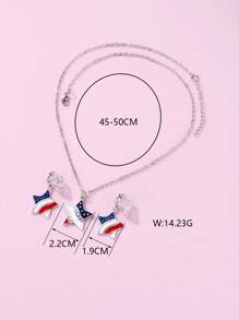 1 Pieza Conjunto de collar y 1 par de aretes, aleación de zinc con gota en forma de estrella de cinco puntas roja, azul y blanca, conjunto de joyas lindas adecuado como regalo para el 4 de julio