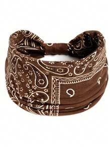 1 pieza Diadema elástica de mujer con estampado de estilo bohemio tipo cachemira - Que absorbe la humedad, diadema elástica para yoga y fitness, estilo vintage boho, con detalle de lazo - Disponible en marrón, beige, verde oliva, gris, diadema para yoga, banda para el cabello, turbante, diadema deportiva