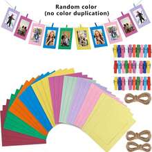 30 Pcs Hanging Paper Photo Frame4.5*6.1in, Photo Wall Photo Frame, Kraft Black White Color Photo Frame, Perfect 4U Colorful Paper Photo Frame DIY Creative Retro Kraft Paper Films Hanging Album Frame With Mini Clips And Hemp Ropes For Home Dorm Office Party Decoration(10 Colors)